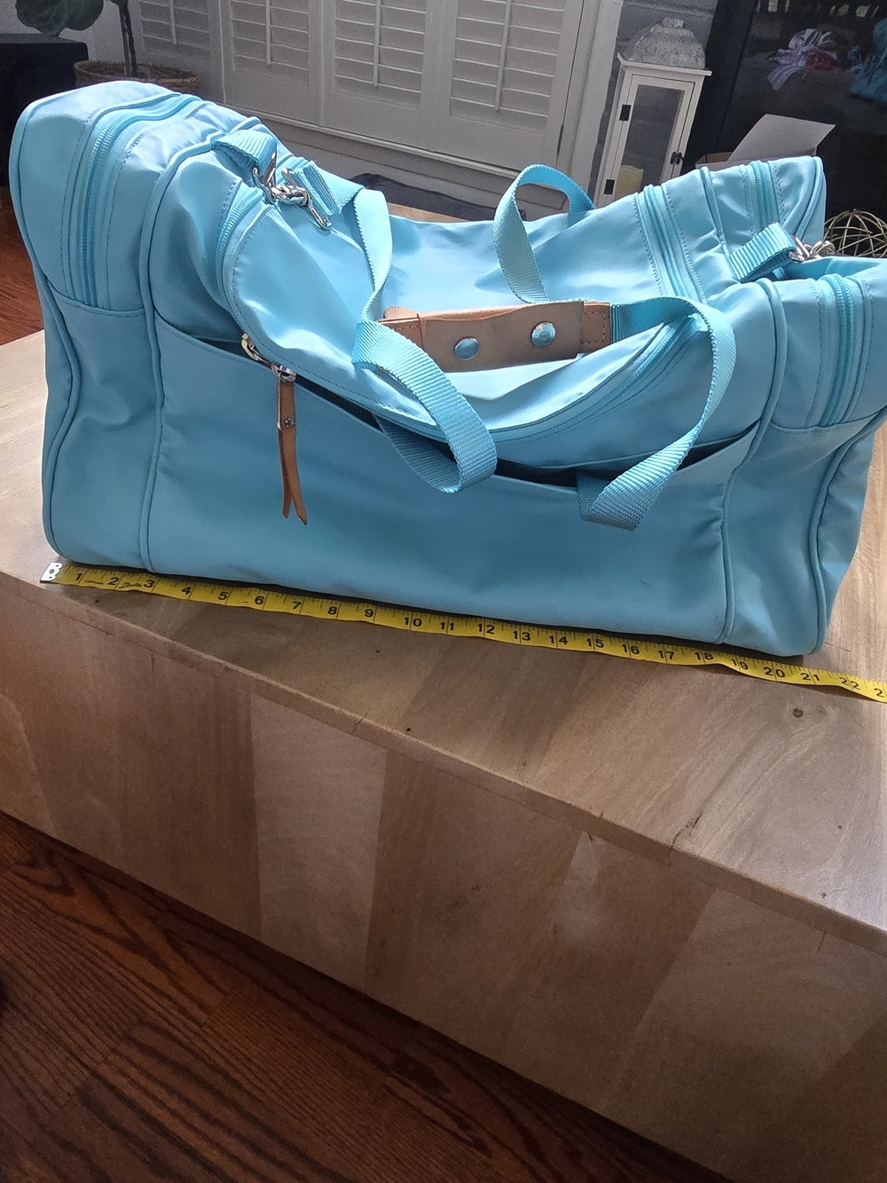 Jon Hart Design Medium Square Duffel Bag Aqua Blue Travel Weekender BCT Monogram